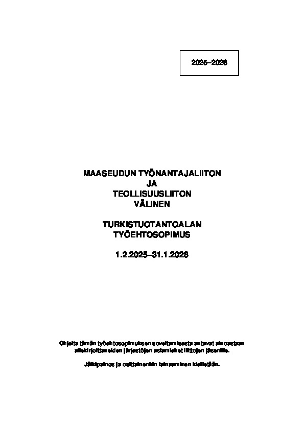 Turkistuotantoalan työehtosopimus 2025−2028
